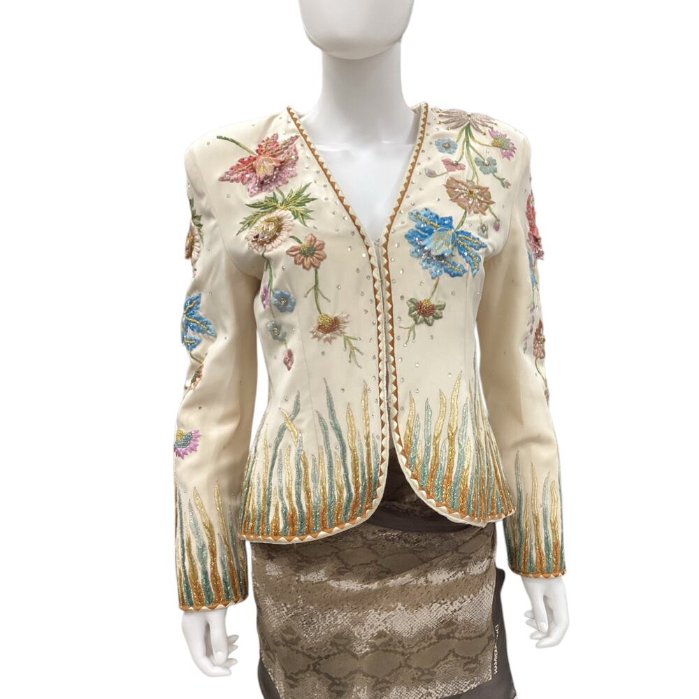 Vintage James Benjamin Blazer Women’s Size M Beautifully Embroidered 3D Flowers